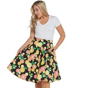 Eva Rose Multicolor Citrus Pleated Skirt With Pockets